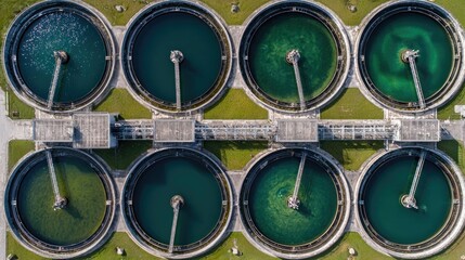 Circular tanks with vibrant water colors showcasing water treatm