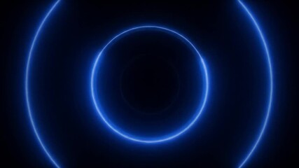 Dark, geometric image featuring nested concentric circles of bright blue, emitting a soft, neon glow against a black background - Powered by Adobe