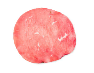 Slices of smoked bresaola isolated on white background.