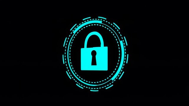 Futuristic security lock icon with digital circle on transparent background