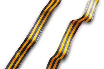 A flat image showcases a pair of St George Ribbons, functional fabric straps with alternating yellow and black stripes The straps are robust, grip-friendly, and free of text Neutral background hig