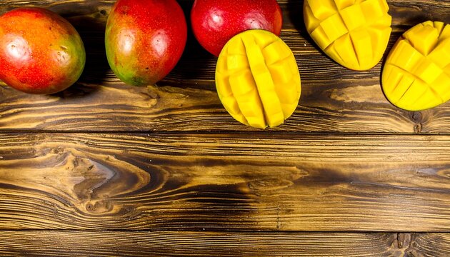 Ripe Mangoes on Dark Wood, Juicy and Vibrant