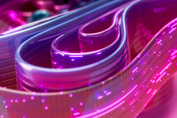 Pink glowing ribbons in futuristic abstract 3D composition