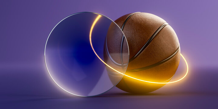 Basketball combined with neon glass futuristic 3D effect