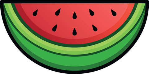 Vector art of a vibrant watermelon slice with black seeds, a refreshing summer fruit