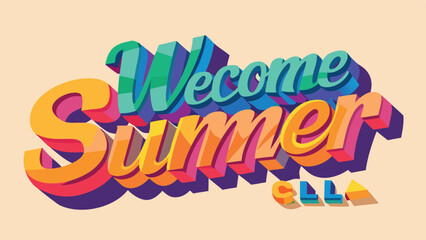 Vector art of a colorful welcome summer typography design, perfect for greeting the season