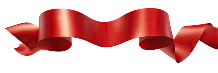 A vibrant, glossy red ribbon, curving gracefully