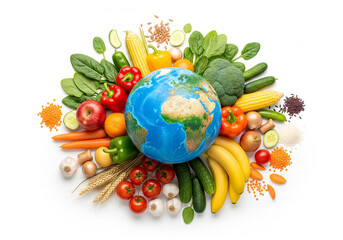 The image represents the concept of global food sustainability and healthy eating, often associated with events like World Food Day or related initiatives promoting plant-based diets and environmental
