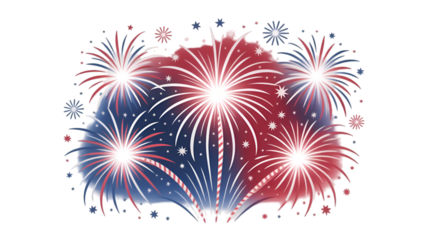 Celebrate independence day with vibrant red white and blue fireworks illustration design on transparent background