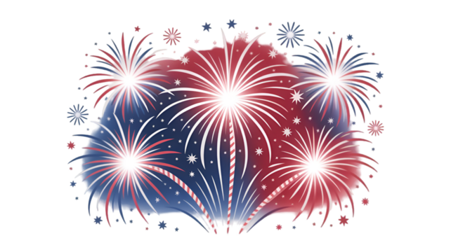 Celebrate independence day with vibrant red white and blue fireworks illustration design on transparent background