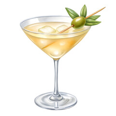 Classic martini cocktail with olive and garnish isolated on transparent background