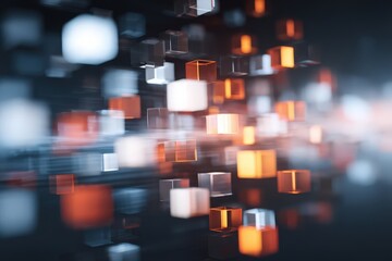 Floating Cubes: A captivating digital depiction of interconnected, luminescent cubes, arranged in a mesmerizing dance of light and shadow, symbolizing innovation and the digital frontier. 