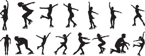 Figure skating poses silhouettes vector illustration for sports and dance design