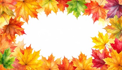 Fototapeta premium Watercolor Autumn Maple Leaf Frame Border, Fall Foliage,Blank Space,Template, Autumn,Fall