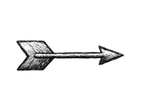 Simple hand-drawn arrow,  black and white