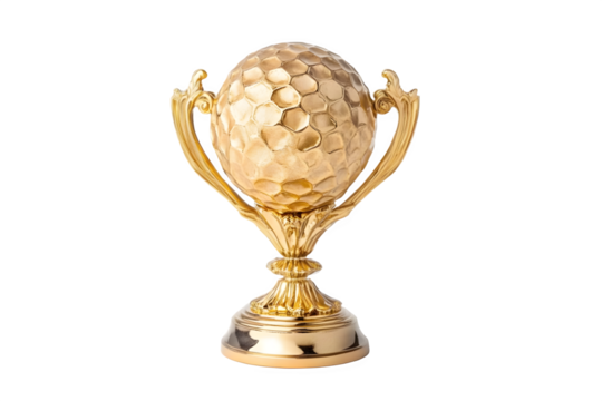 Ornate golden egg trophy with decorative handles isolated on transparent background - Powered by Adobe