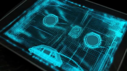 Futuristic Car Blueprint: Neon Grid, Digital City, Tech Concept - Powered by Adobe