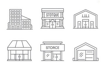 Diverse collection of hand drawn building outlines