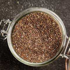 Chia seeds healthy superfood tasty snack fresh delicious gourmet food background on the table rustic food top view copy space keto and paleo diet vegan and vegetarian food