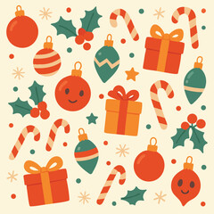 Cute Christmas mistletoe balls candy cane celebration winter xmas Holiday Greeting Seasons Print Design in Vector