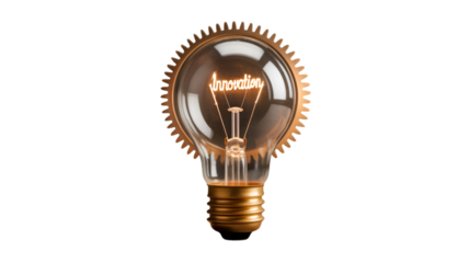 Innovation lightbulb with gear showcases creative ideas and mechanical process for business success on transparent background