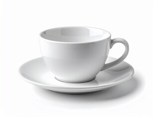 Fototapeta premium Ceramic Elegance: An immaculate white teacup and saucer, exuding minimalist elegance and perfect for enjoying your favorite beverage.