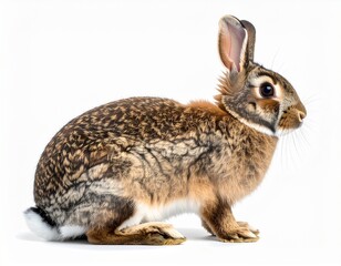 Obraz premium Alert Bunny in Profile: A captivating studio portrait of a vigilant rabbit, showcasing its attentive gaze and detailed fur pattern, set against a clean backdrop.