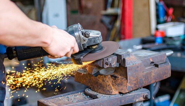 Skilled Hands Shaping Metal with Grinding Wheel, Sparks Fly