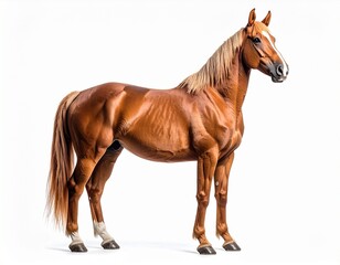 Elegant Chestnut Horse in Profile: A majestic chestnut horse stands proudly, showcasing its sleek coat and flowing mane in a studio setting. A celebration of equestrian beauty and natural grace.