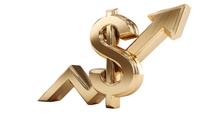 3D dollar icon arrow pointing upward on white background