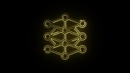 Glowing neon line Deep Learning free icon with neural network animation. AI technology animation HD video isolated on black background.