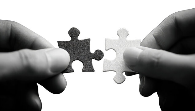 Two hands hold puzzle pieces fitting together