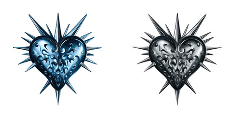 Obraz premium Two stylized, ornate hearts, one blue, one gray, bursting with decorative spikes