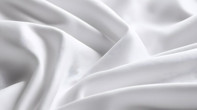 Macro photographic portrayal of a smooth white bedsheet texture that emphasizes purity and exceptional hotel service quality with modern design elegance