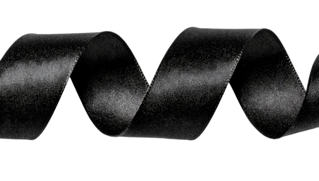 A coiled ribbon of deep black.  The satin-like texture is visible