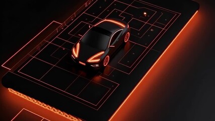 Futuristic Car Navigating Digital Circuit Board, Neon Glow - Powered by Adobe