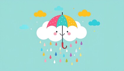 Cute cloud with umbrella and rain