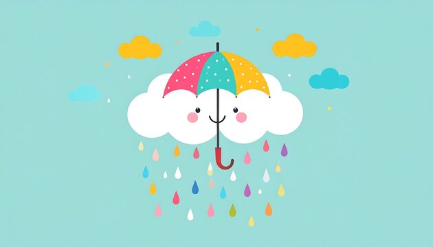 Cute cloud with umbrella and rain