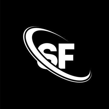 SF logo. S F design. White SF letter. SF/S F letter logo design. Initial letter SF linked circle uppercase monogram logo.