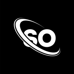 SO logo. S O design. White SO letter. SO/S O letter logo design. Initial letter SO linked circle uppercase monogram logo.