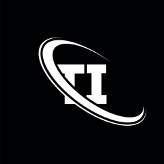 TI logo. T I design. White TI letter. TI/T I letter logo design. Initial letter TI linked circle uppercase monogram logo.