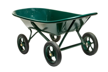 Green two wheeled garden cart isolated on transparent background