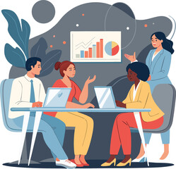 A whimsical illustration depicting a diverse group of cats in a boardroom setting symbolizing inclusivity and representation in corporate leadership created in vibrant CMYK colors
