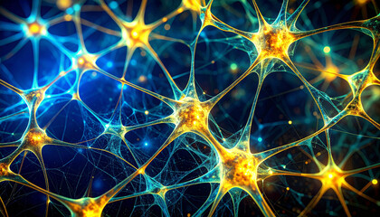 Neural Network: A mesmerizing network of interconnected neurons glows with vibrant energy, showcasing the intricate beauty and complex functionality of the human brain.