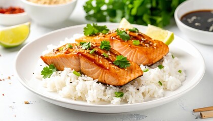 Soy ginger salmon with sticky jasmine rice
