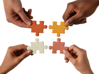 Diverse hands assembling puzzle pieces