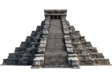Ancient mayan pyramid structure isolated on transparent background