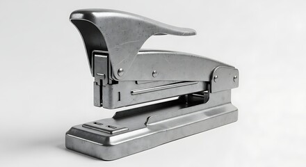 Shiny metal stapler isolated on white Office essential ready to bind documents