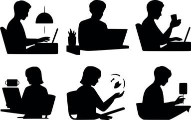 Remote Worker Silhouette Vector Set ? Modern Office Jobs Icons