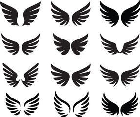 Stylized Angel Wing and Halo Silhouette Vector Set
